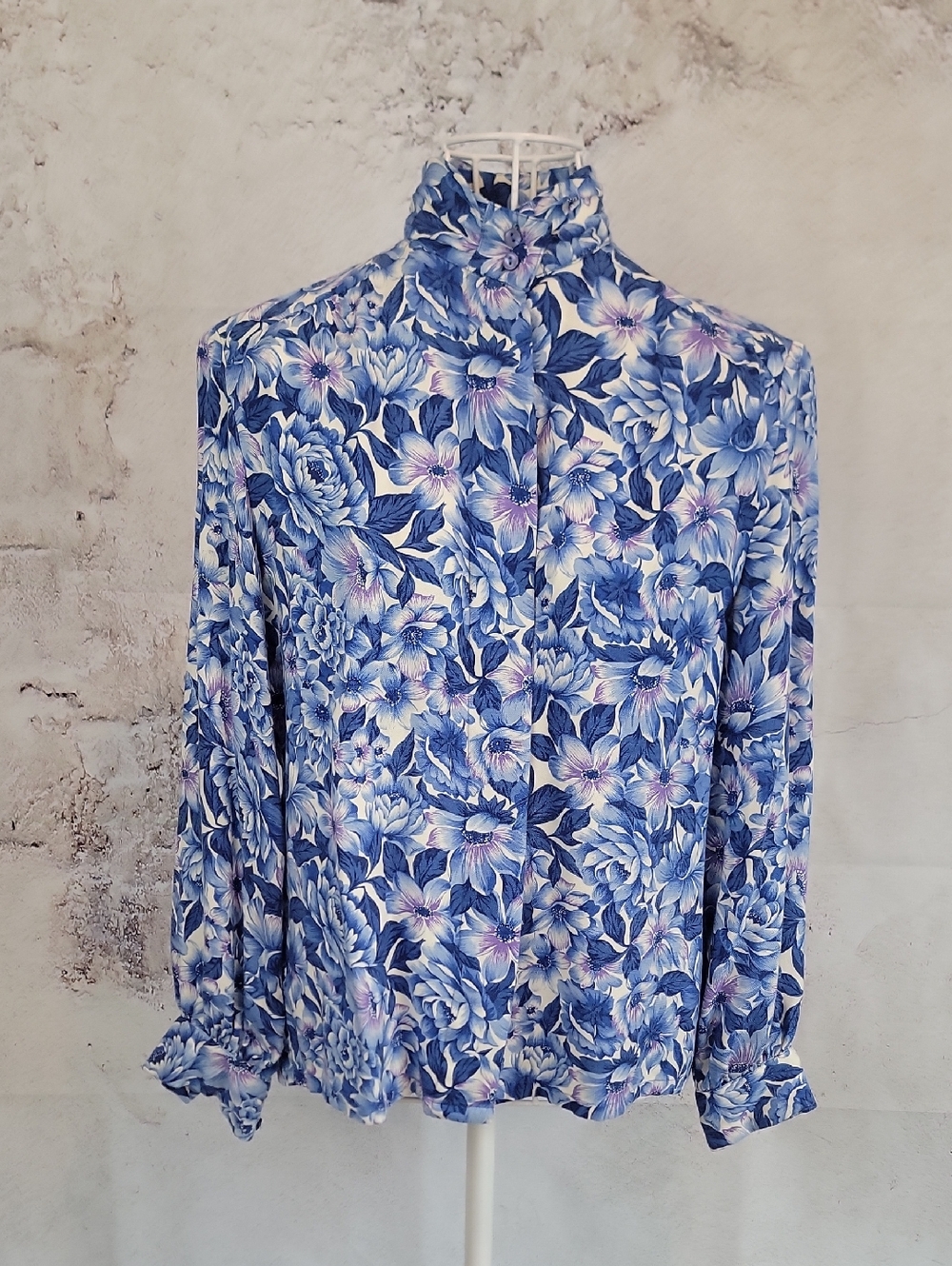 Pendleton Vintage Country Sophisticates Floral Print Blue High-Neck Shirt Size M
